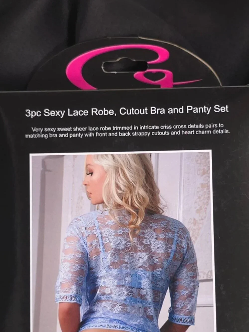 G WORLD Intimates Daisy Blue 3-Piece Lace Robe Cutout Bra Panty Set
